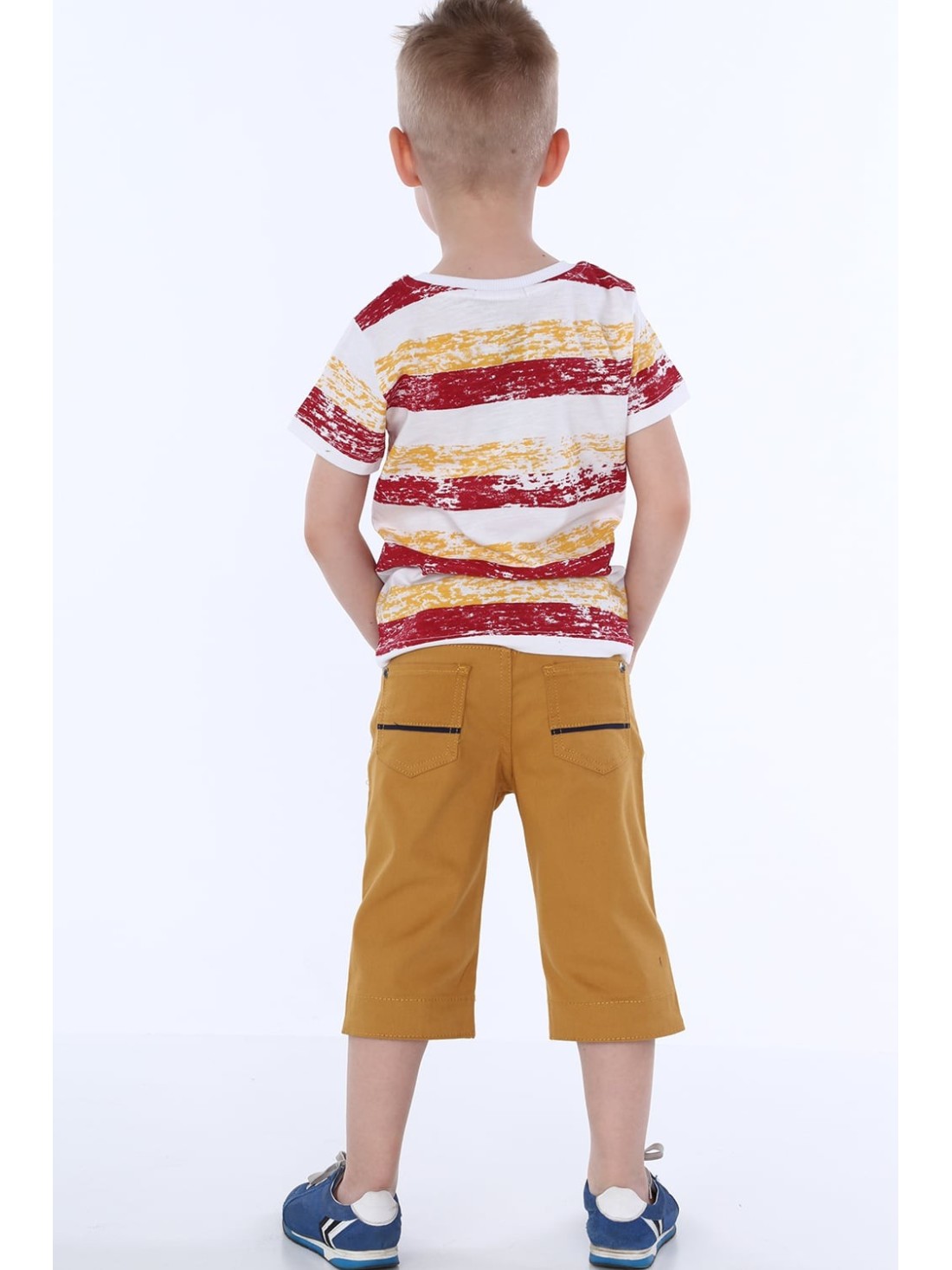 Boy\'s striped T-shirt with a pocket / burgundy NDZ4534 - Online store - Boutique